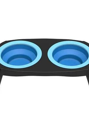 Миска двойная на складной подставке для собак и кошек pet bowl set синяя top shop ua_