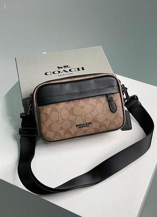 Сумка coach academy crossbody signature canvas khaki
