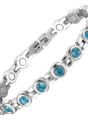 Браслет жіночий сріблястий із магнітами blue 21 см