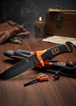 Туристический нож для выживания bear grylls с комплектом для розжига / фиксированный нож 25 см с чехлом и точилом, gp