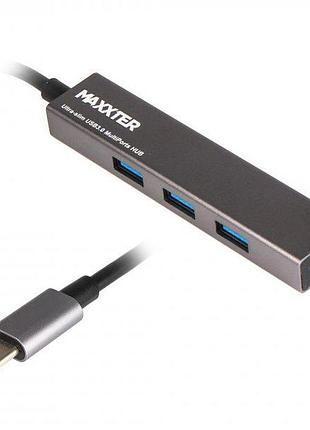Хаб usb 3.0 type-c hu3с-4p-02 на 4 порта, металл, темно-серый
