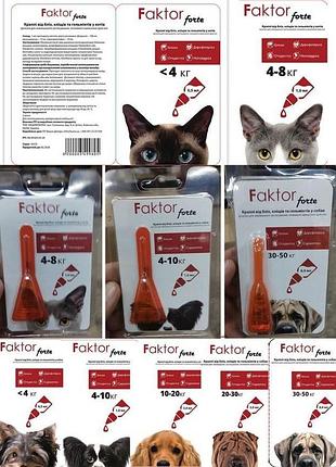 Капли faktor forte для собак, котов от блох, клещей, гельминтов 1 пипетка(соб 10-20кг)