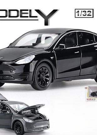 Моделька металлическая инерционная машинка tesla model y с подсветкой
