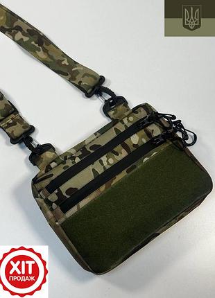 Тактическая сумка мультикам пиксель свинца черная военная с нашивками через плечо піксель