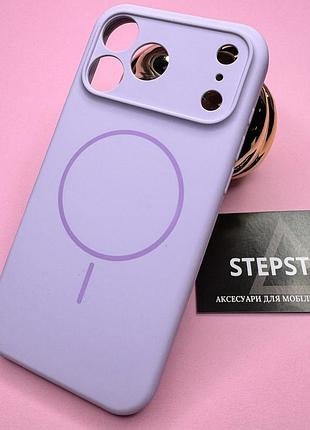 Чохол для iphone 17 pro max silicon case з magsafe квадратний із мікрофіброю закритим низом силіконовий закритий камера лиловий