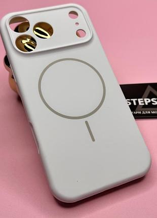 Чохол для iphone 17 pro max silicon case з magsafe квадратний із мікрофіброю закритим низом силіконовий закритий камера білий (white)