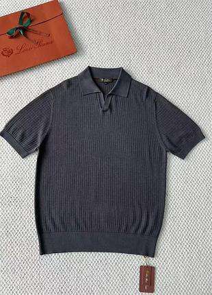 Поло чоловіче loro piana, сіре, фактурна в'язка