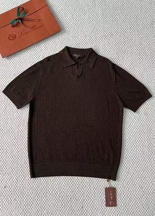 Поло чоловіче loro piana, сіре, фактурна в'язка,