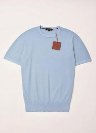 Поло мужское loro piana, голубое, трикотажная вязка, с коротким рукавом