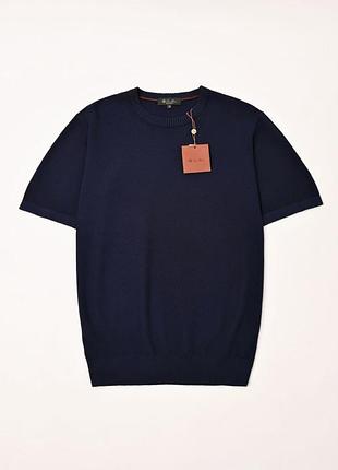 Поло мужское loro piana, голубое, трикотажная вязка, с коротким рукавом