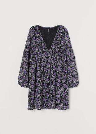 Плаття h&amp;m black&amp;purple printed a-line dress — m