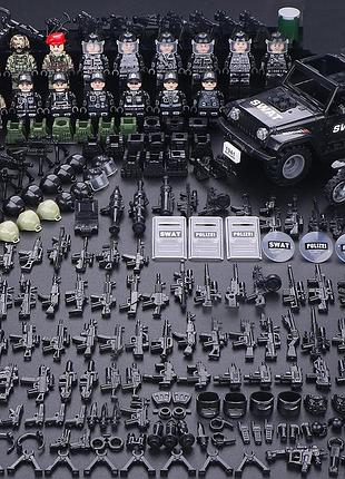 Конструктор фигурки человечки военные спецназ swat солдаты с оружием и машиной джип 18 шт