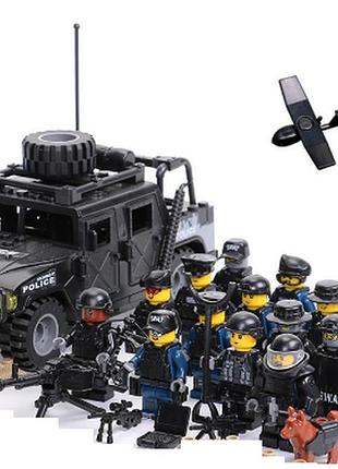 Конструктор фигурки человечки военные спецназ swat солдаты полиция с хаммером