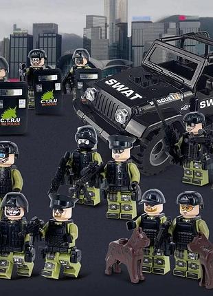 Конструктор фигурки человечки военные спецназ swat солдаты с собакой и машиной джип