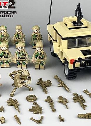 Конструктор фигурки человечки военные спецназ swat камуфляж пустынный машина хаммер