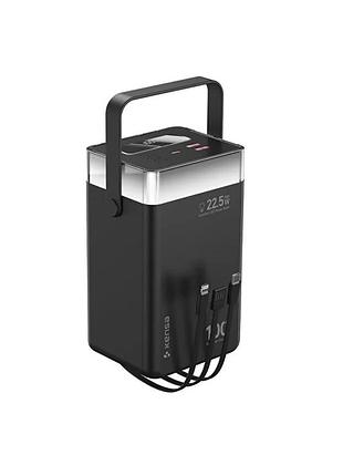 Повербанк powerbank kensa 100000 mah 22.5w со встроенными кабелями usb-а, type-c, lightning, дисплеем и led фонариком
