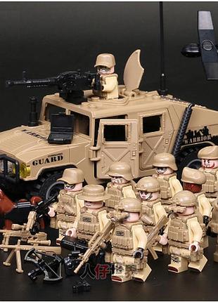 Конструктор фигурки военные спецназ swat солдаты с оружием пустыня с хаммером