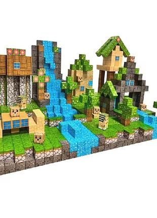 Магнитный конструктор minecraft «зеленая долина» 100 кубиков - развивающий stem набор майнкрафт для детей