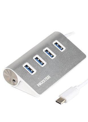 Хаб usb 3.0 type-с hu3с-4p-01 на 4 порта, металл, серебристый