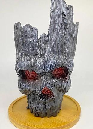 Горшочек для цветов и канцелярии грут groot g10 черный череп + круглая подставка