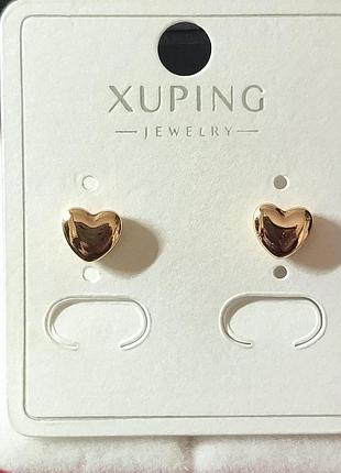 Сережки-цвяшки xuping позолота хр 18 к "золоте сердечко" діаметр 5 мм.