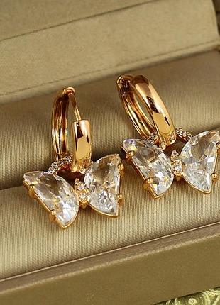 Сережки підвіски xuping jewelry кришталевий метелик зі зйомними колечками 2,7 см золотисті love-shopping