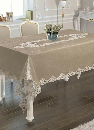 Скатерть велюр acme tekstil 160x220 odin capiccino pvs