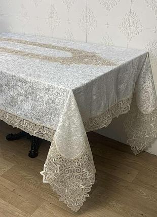 Скатертина велюр acme tekstil 160x220 moonstar krem pvs