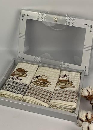Набір вафельних рушників nilteks 3шт qualite coffe