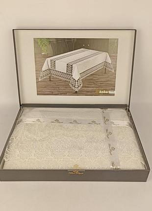 Скатертина велюр maison royale 160x220 ovale amber krem