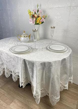 Скатертина велюр acme tekstil 160x300 ovale cinar krem pvs
