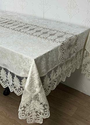 Скатертина велюр acme tekstil 160x220 vineyard krem pvs
