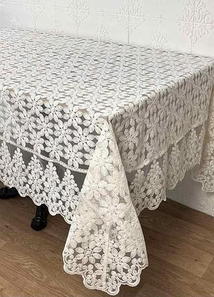 Скатертина acme tekstil 160x220 lux daisy krem pvs