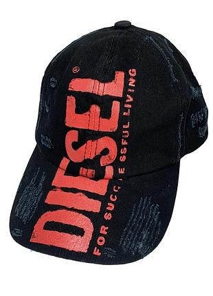 Кепка diesel черная с красным логотипом distressed унисекс, бейсболка