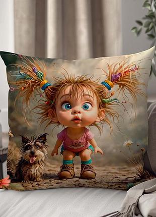 Подушка декоративная с оригинальным 3d рисунком девочки 35 х 35 см 13213