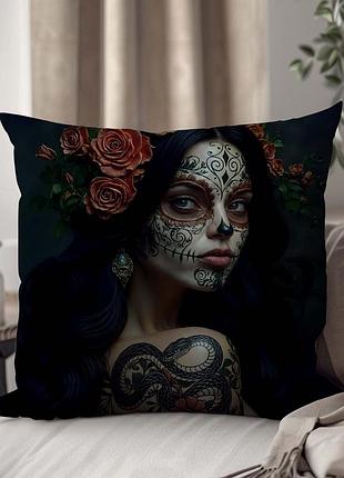 Подушка в стилі día de los muertos — жінка у гримі калавера 45 х 45 см 1325845ua