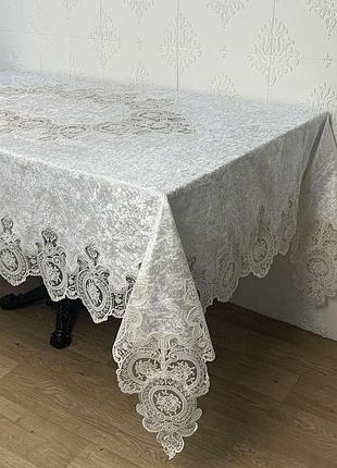 Скатертина велюр acme tekstil 160x220 lux rose krem pvs