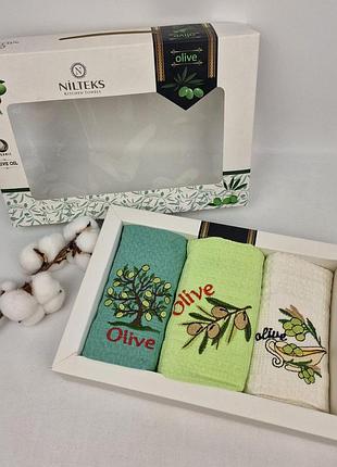 Набір вафельних рушників nilteks 3 шт lux olive v-1
