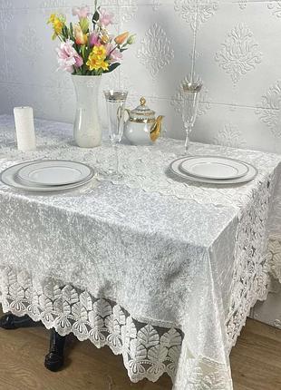 Скатертина велюр acme tekstil 160x220 lux queen krem pvs