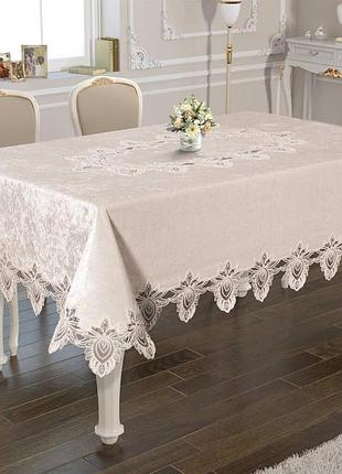 Скатерть велюр acme tekstil 160x300 cinar krem pvs