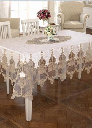 Скатерть велюр acme tekstil 160x220 lale krem pvs