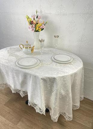 Скатертина велюр acme tekstil 160x300 ovale melisa krem pvs