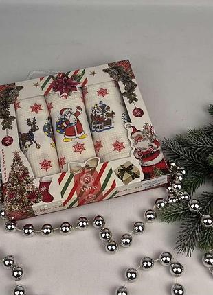 Набір вафельних рушників nilteks 3шт lux printed christmas