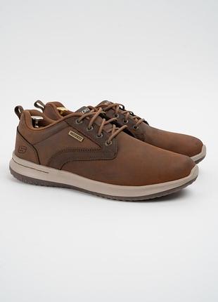 Кроссовки мужские кожаные skechers delson-antigo waterproof коричневый размер 44-45