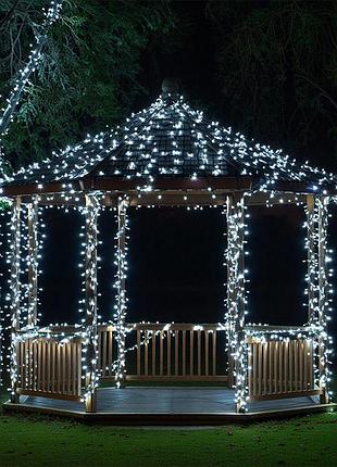 Новорічна гірлянда вулична 100 м 1000 led із сонячною батареєю 8 режимів роботи чорний провід біле світло sb1000l100mbw