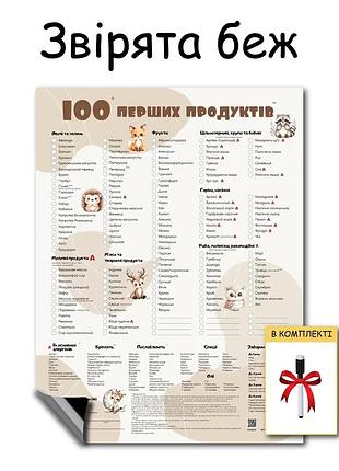 Магнитный планер 100 первых продуктов зверята беж
