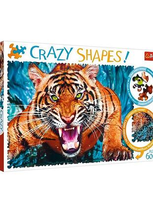 Пазл тигр 600 элементов trefl crazy shapes фигурные пазлы тигр 600 для взрослых яркий подарок