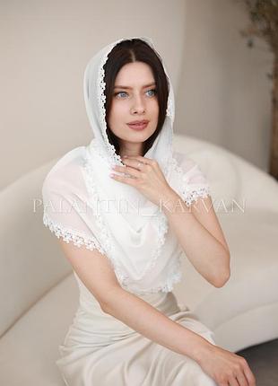 Шарф з застібками, шаль, палантин для храму, накидка ( платок) на голову шарф ніжно молочний