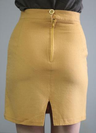 Горчичная юбка карандаш шерсть прямого кроя высокая посадка2 фото