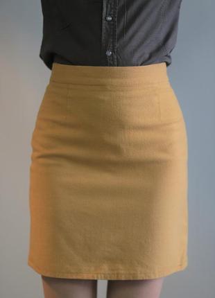 Горчичная юбка карандаш шерсть прямого кроя высокая посадка4 фото